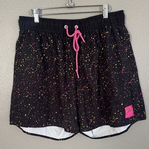 Pit Viper Black Swim Trunks with Pink and Yellow Accents